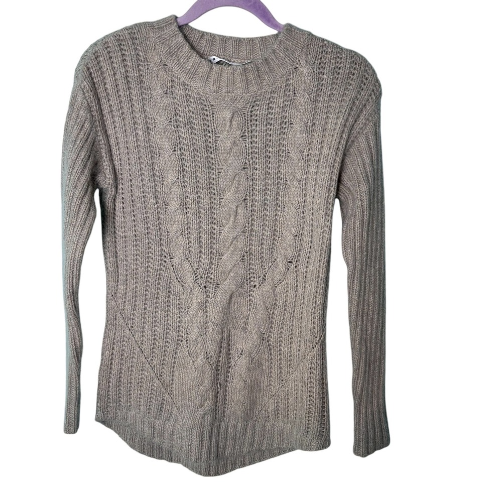 Trina Turk Cable Knit Sweater Angora Blend Crew Neck Long Sleeve Neutral‎